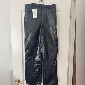 ZARA Women’s Black Crocodile Patent leather pants.